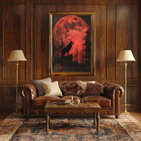 Wolf Howling Under Red Moon Artistic Animal Poster PosterGoat