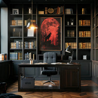 Wolf Howling Under Red Moon Artistic Animal Poster PosterGoat