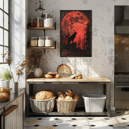 Wolf Howling Under Red Moon Artistic Animal Poster PosterGoat