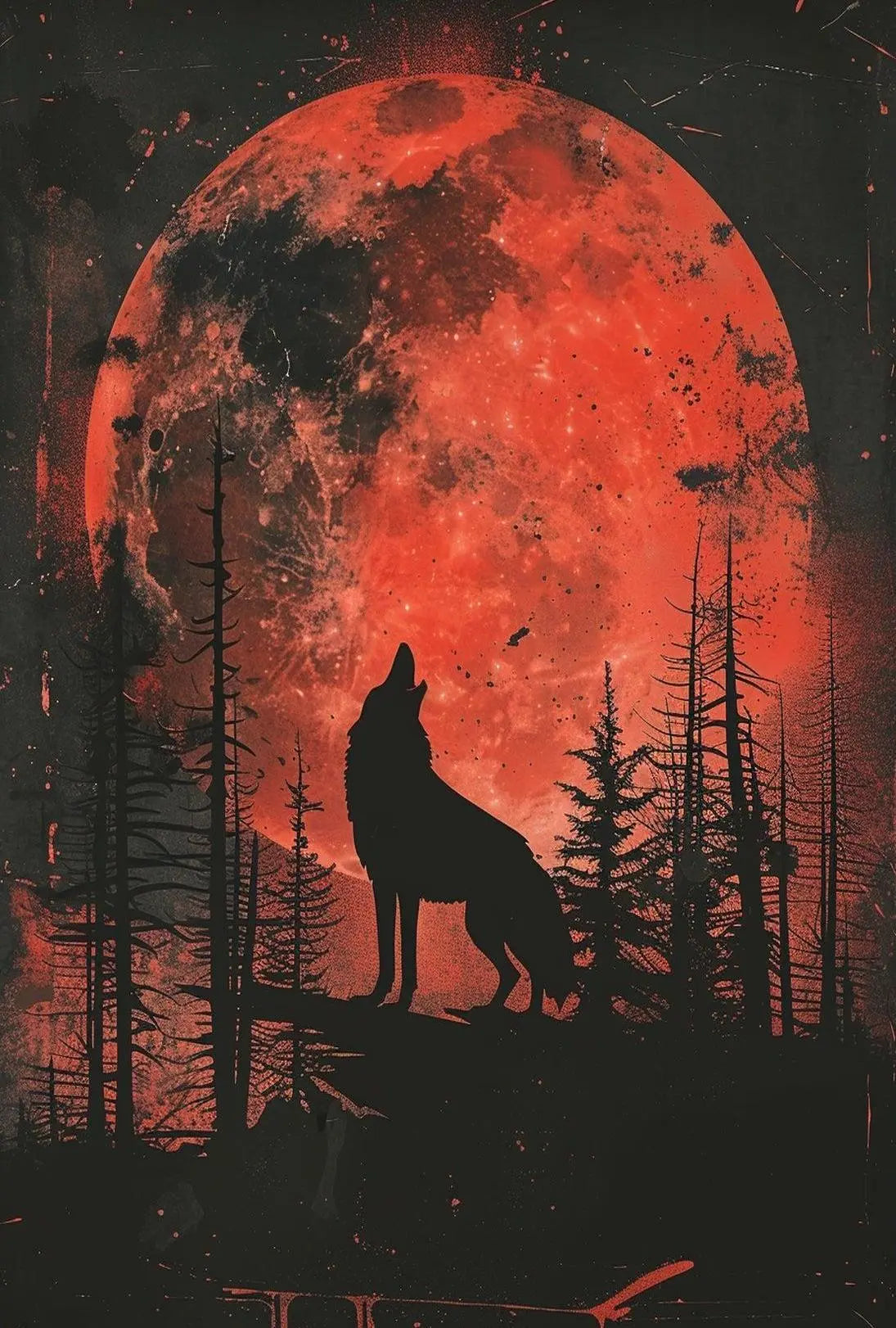 Wolf Howling at Red Moon Animal Poster PosterGoat