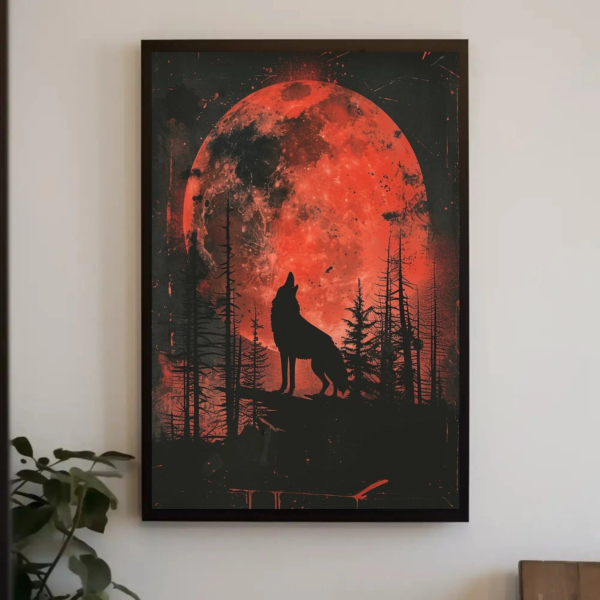 Wolf Howling at Red Moon Animal Poster PosterGoat