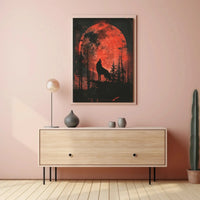 Wolf Howling at Red Moon Animal Poster PosterGoat