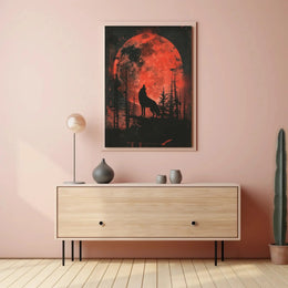 Wolf Howling at Red Moon Animal Poster PosterGoat