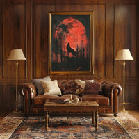Wolf Howling at Red Moon Animal Poster PosterGoat