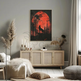 Wolf Howling at Red Moon Animal Poster PosterGoat