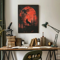 Wolf Howling at Red Moon Animal Poster PosterGoat