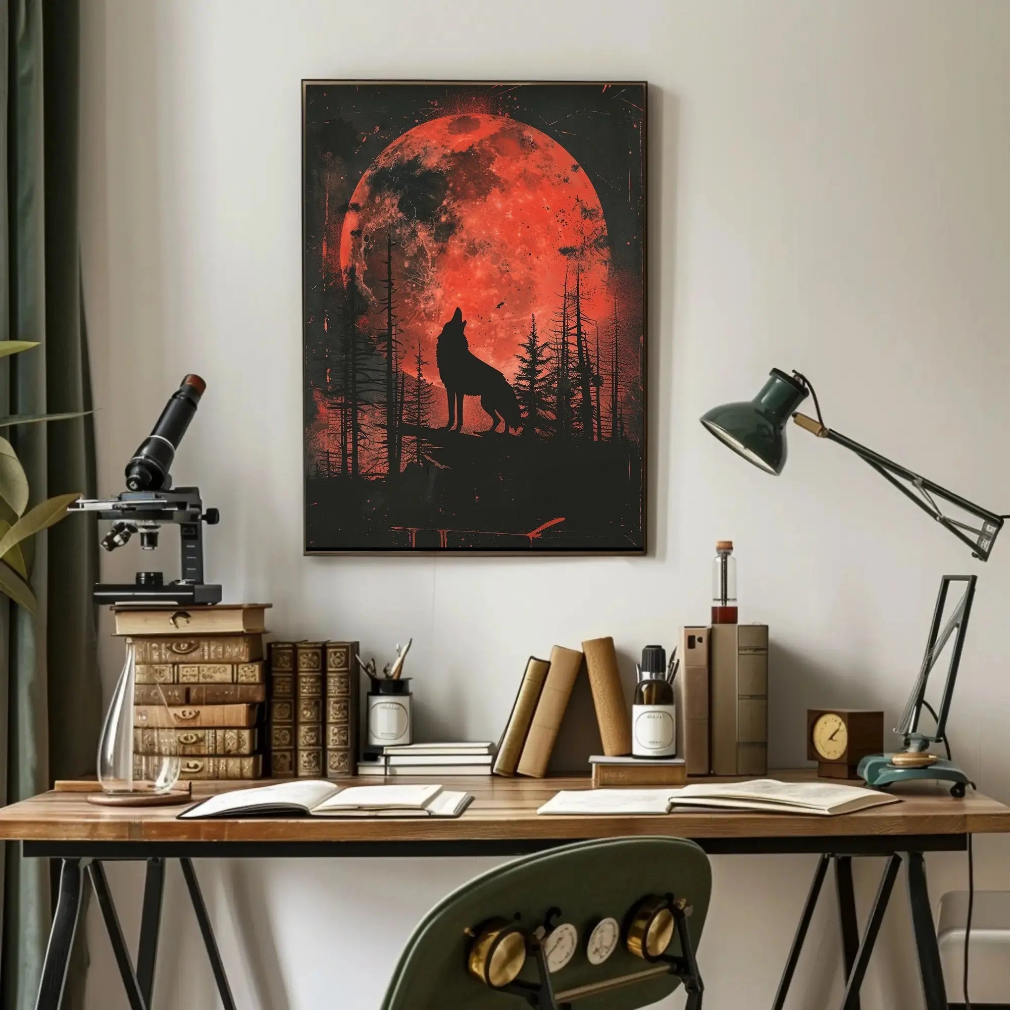 Wolf Howling at Red Moon Animal Poster PosterGoat