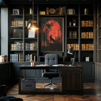 Wolf Howling at Red Moon Animal Poster PosterGoat