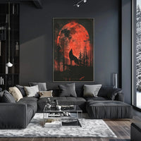 Wolf Howling at Red Moon Animal Poster PosterGoat