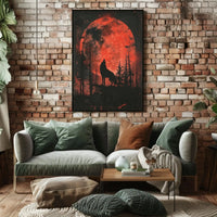 Wolf Howling at Red Moon Animal Poster PosterGoat