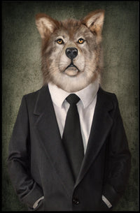 Wolf in Suit Photorealistic Art Animal Poster PosterGoat