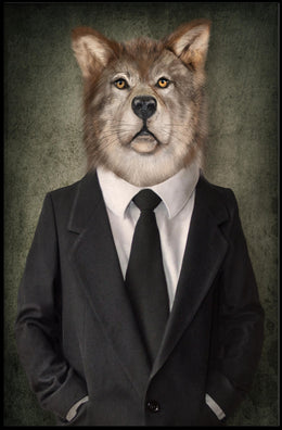 Wolf in Suit Photorealistic Art Animal Poster PosterGoat