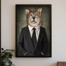Wolf in Suit Photorealistic Art Animal Poster PosterGoat