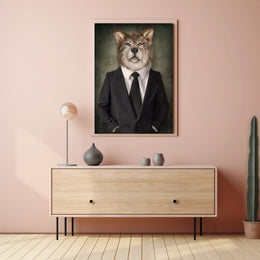 Wolf in Suit Photorealistic Art Animal Poster PosterGoat
