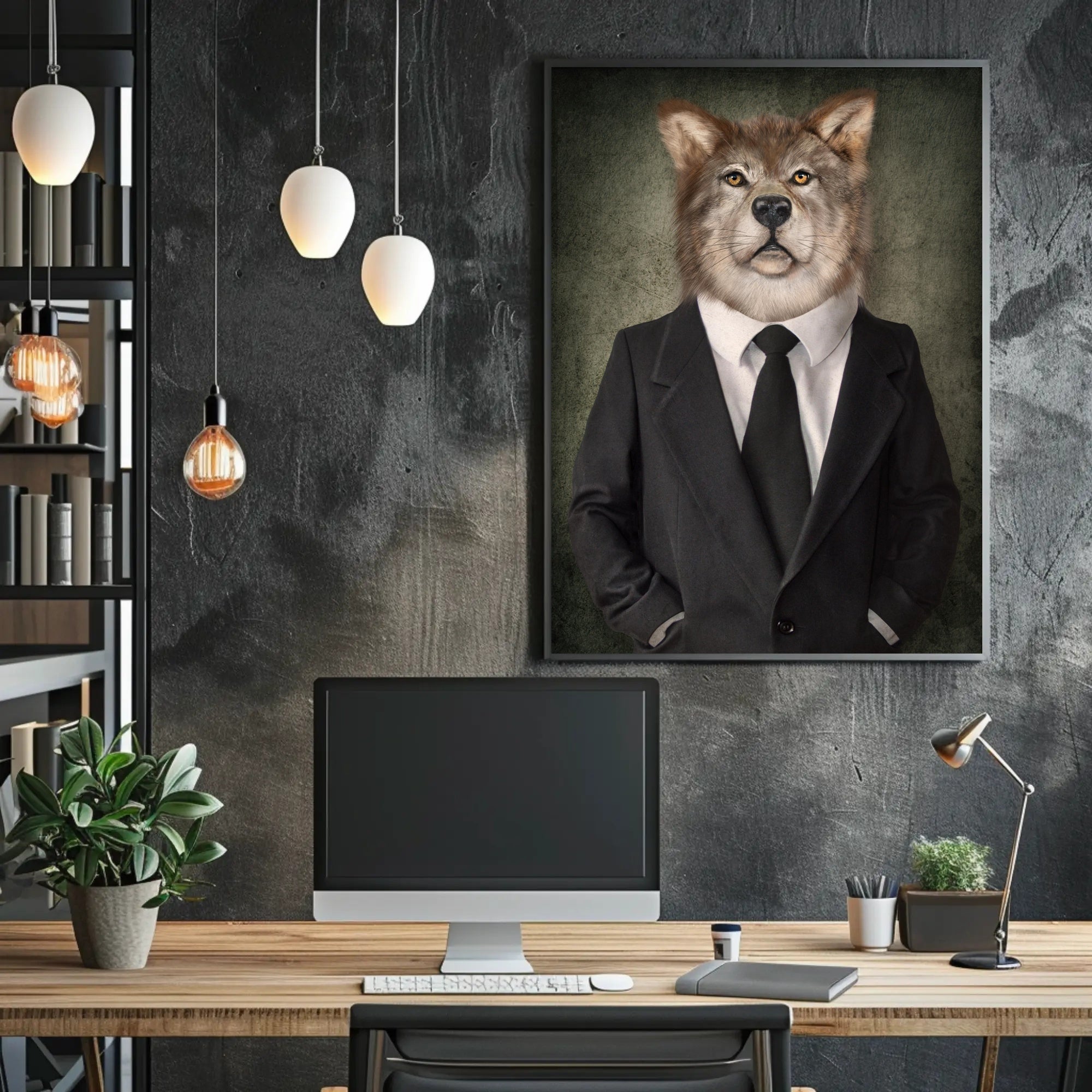 Wolf in Suit Photorealistic Art Animal Poster PosterGoat