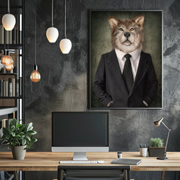 Wolf in Suit Photorealistic Art Animal Poster PosterGoat