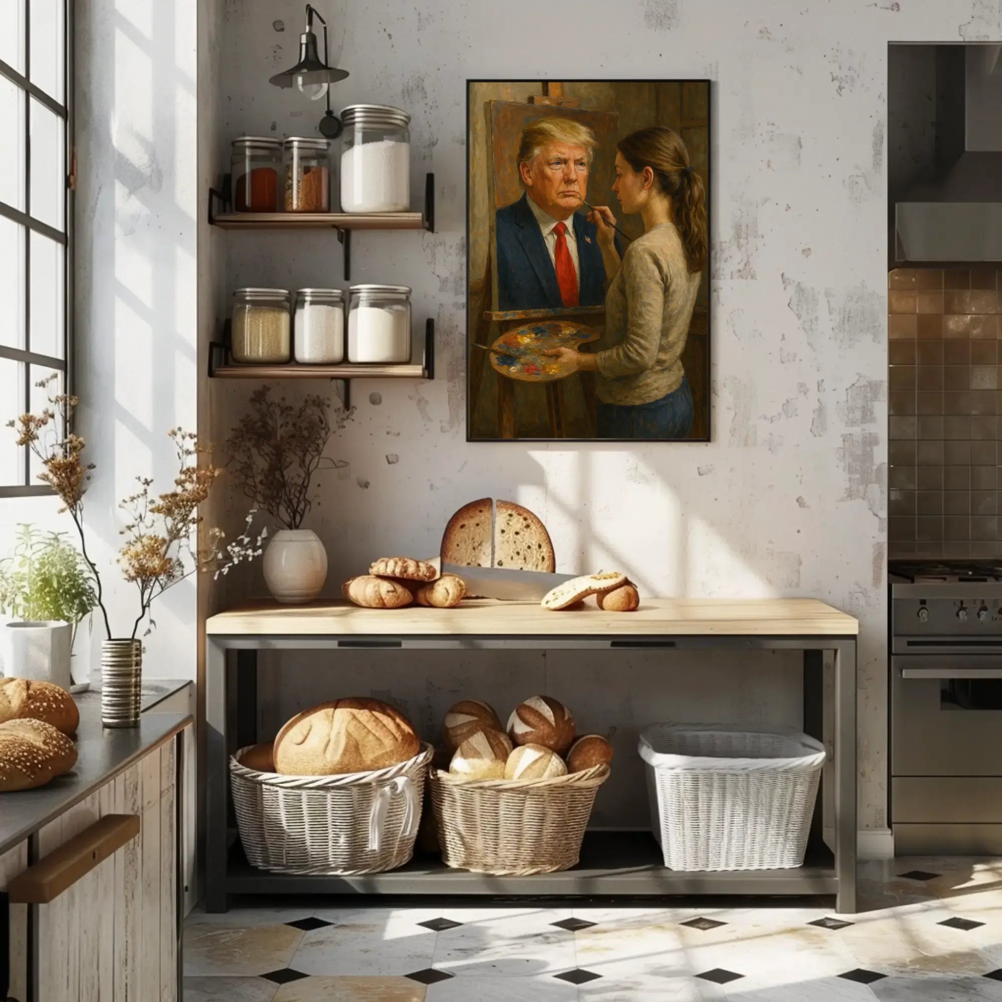 Woman Painting Portrait Realistic Artistic Pop Culture Poster Parody Donald Trump PosterGoat