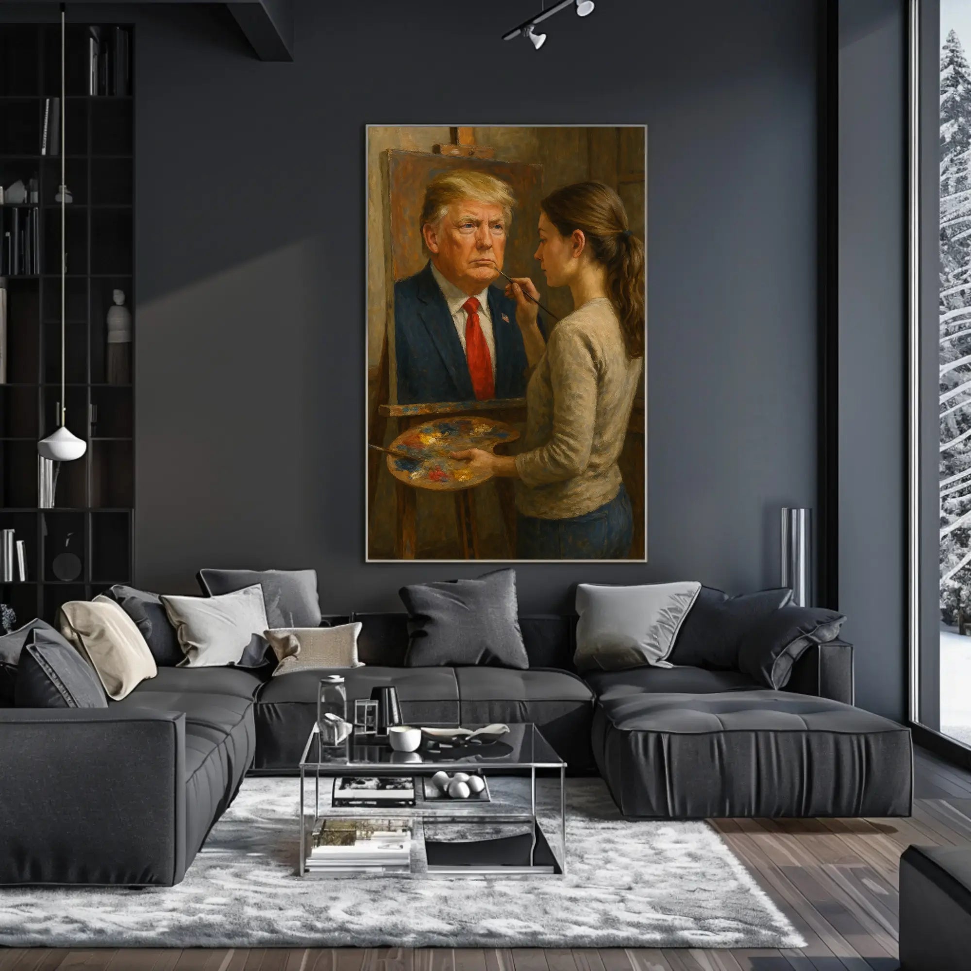 Woman Painting Portrait Realistic Artistic Pop Culture Poster Parody Donald Trump PosterGoat