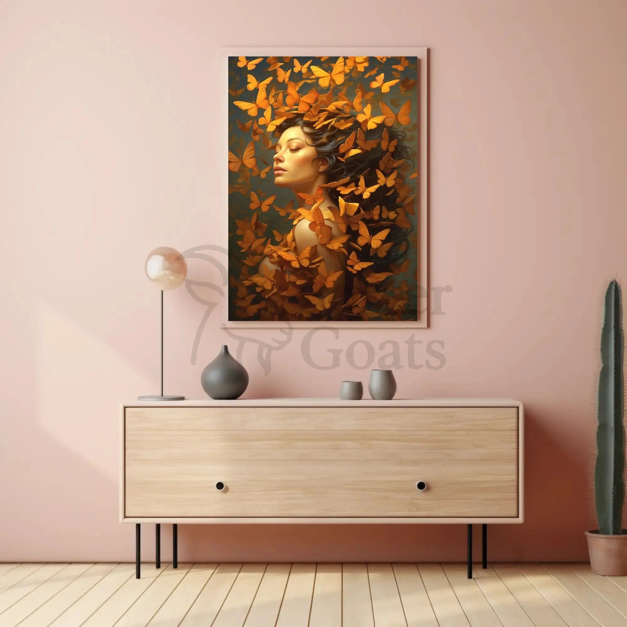 Woman with Butterflies Tranquil Artistic Poster PosterGoat