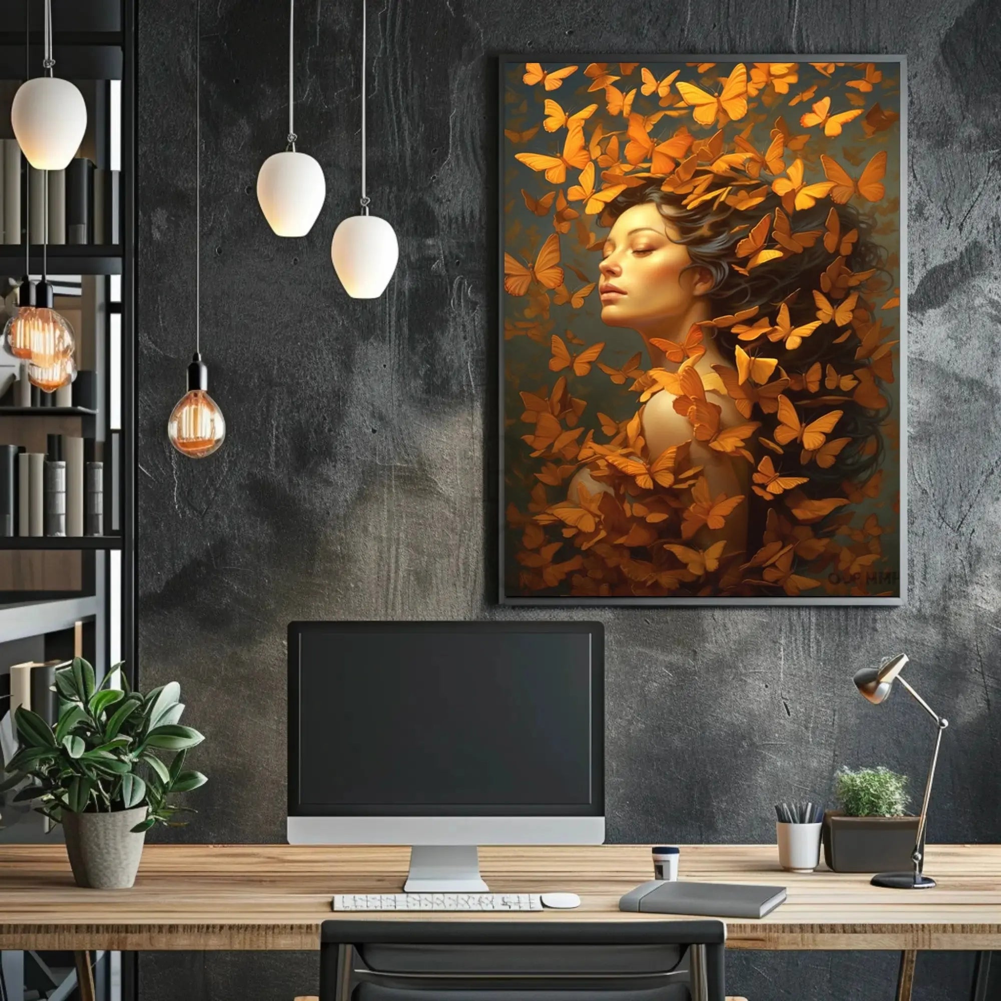 Woman with Butterflies Tranquil Artistic Poster PosterGoat
