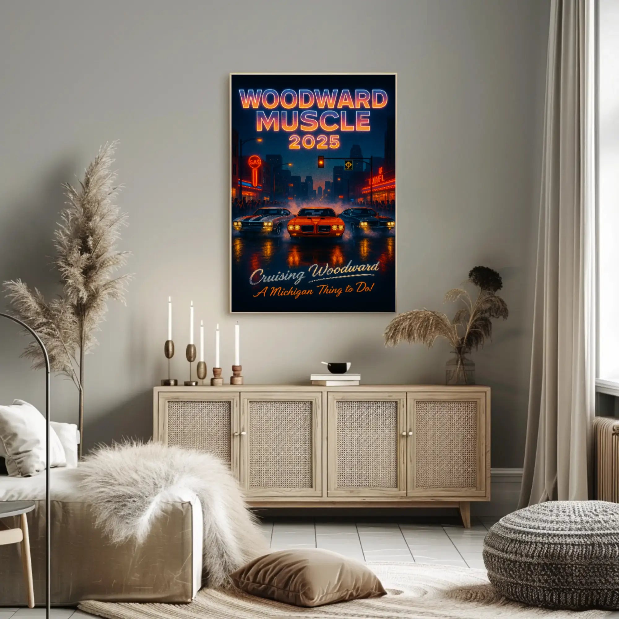 Woodward Muscle 2025 Retro-Futuristic Artistic Poster PosterGoat