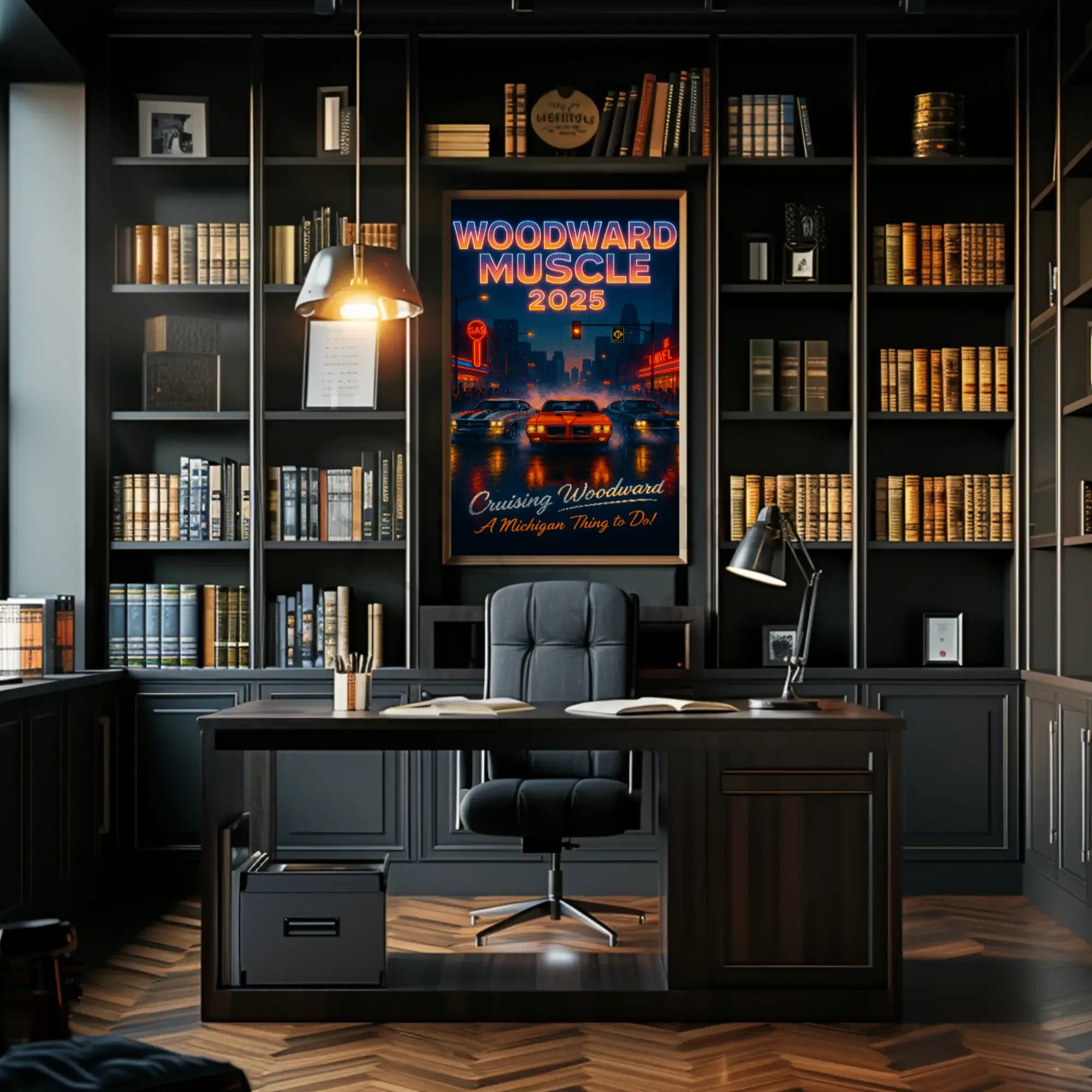 Woodward Muscle 2025 Retro-Futuristic Artistic Poster PosterGoat