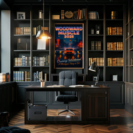 Woodward Muscle 2025 Retro-Futuristic Artistic Poster PosterGoat