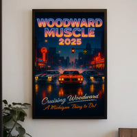 Woodward Muscle 2025 Retro-Futuristic Artistic Poster PosterGoat