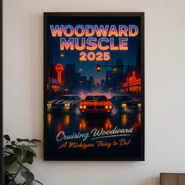 Woodward Muscle 2025 Retro-Futuristic Artistic Poster PosterGoat