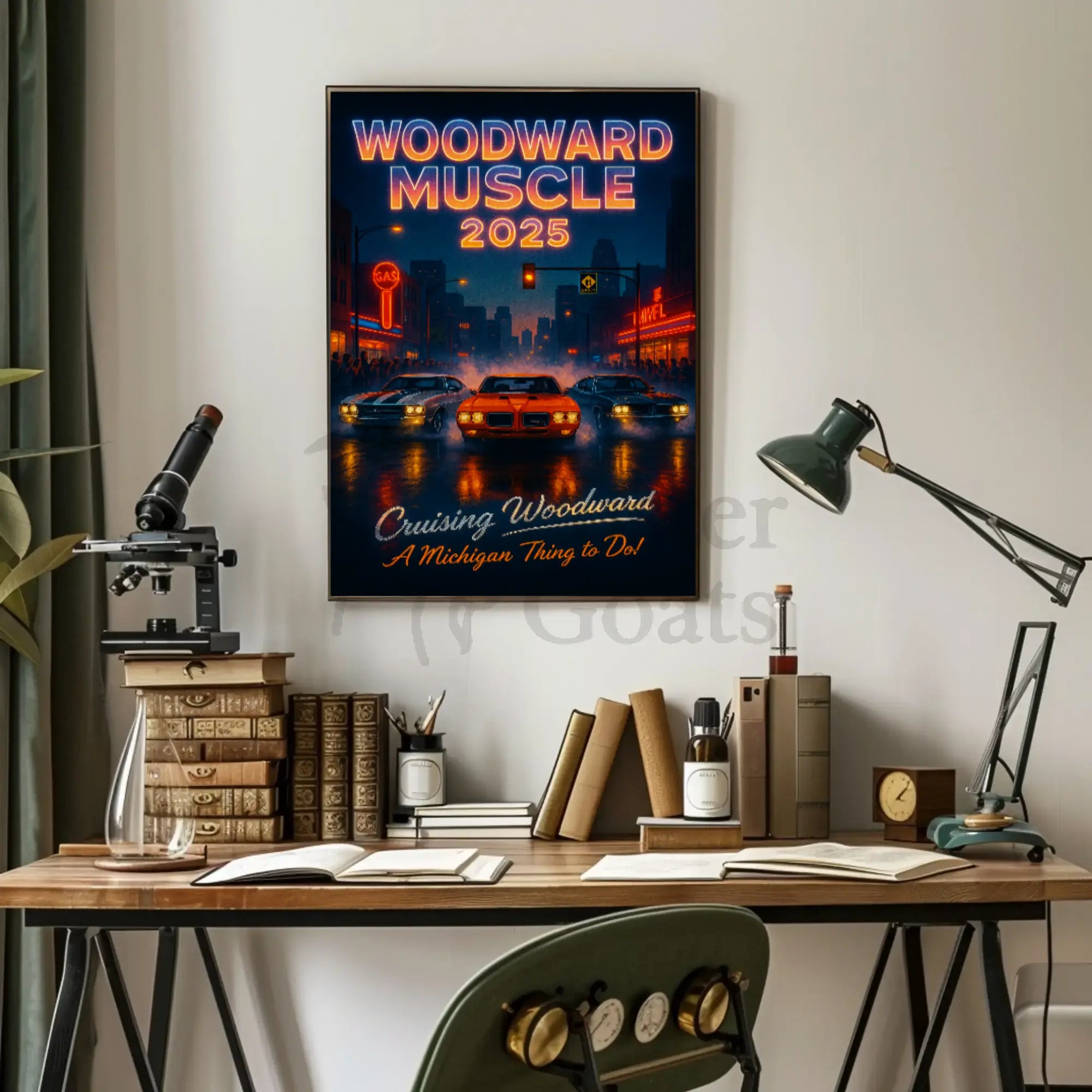 Woodward Muscle 2025 Retro-Futuristic Artistic Poster PosterGoat