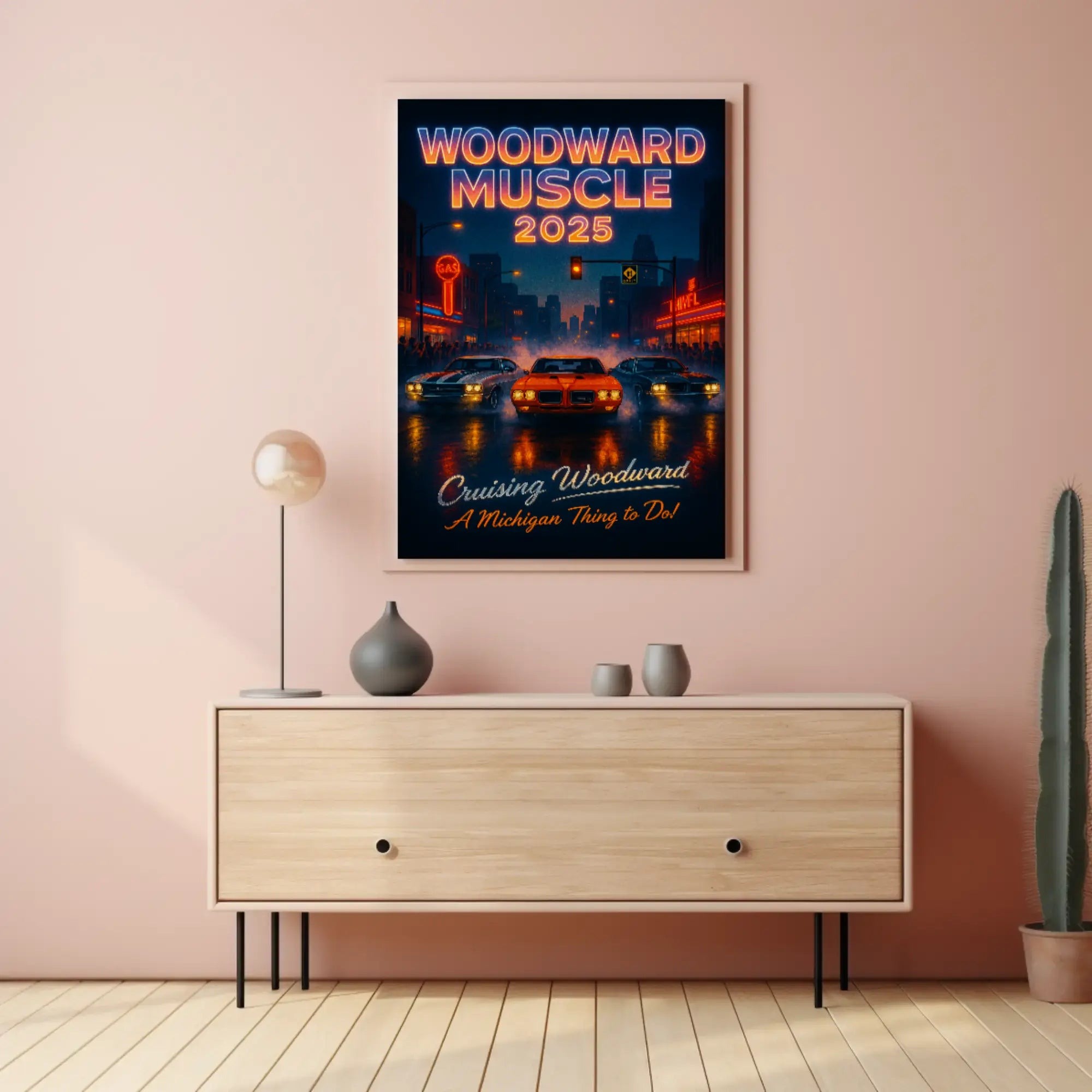 Woodward Muscle 2025 Retro-Futuristic Artistic Poster PosterGoat