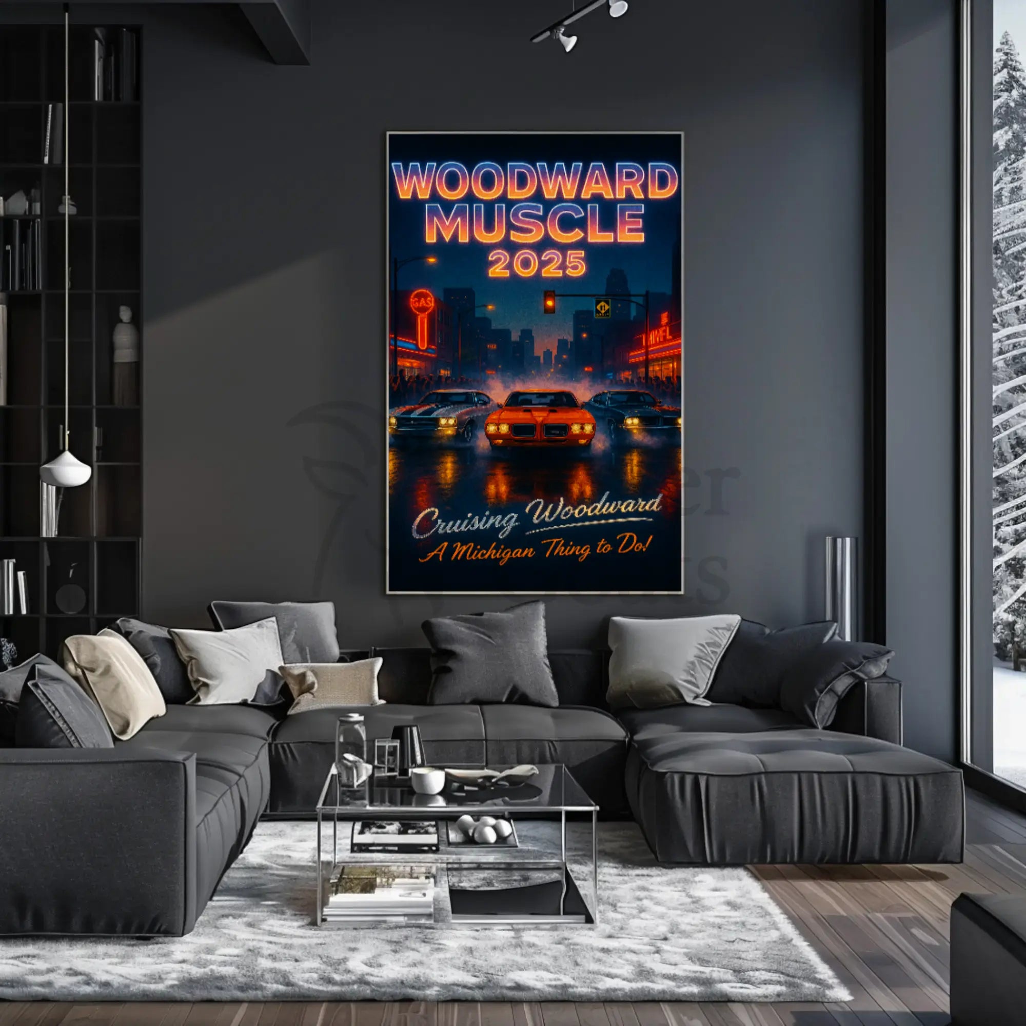 Woodward Muscle 2025 Retro-Futuristic Artistic Poster PosterGoat