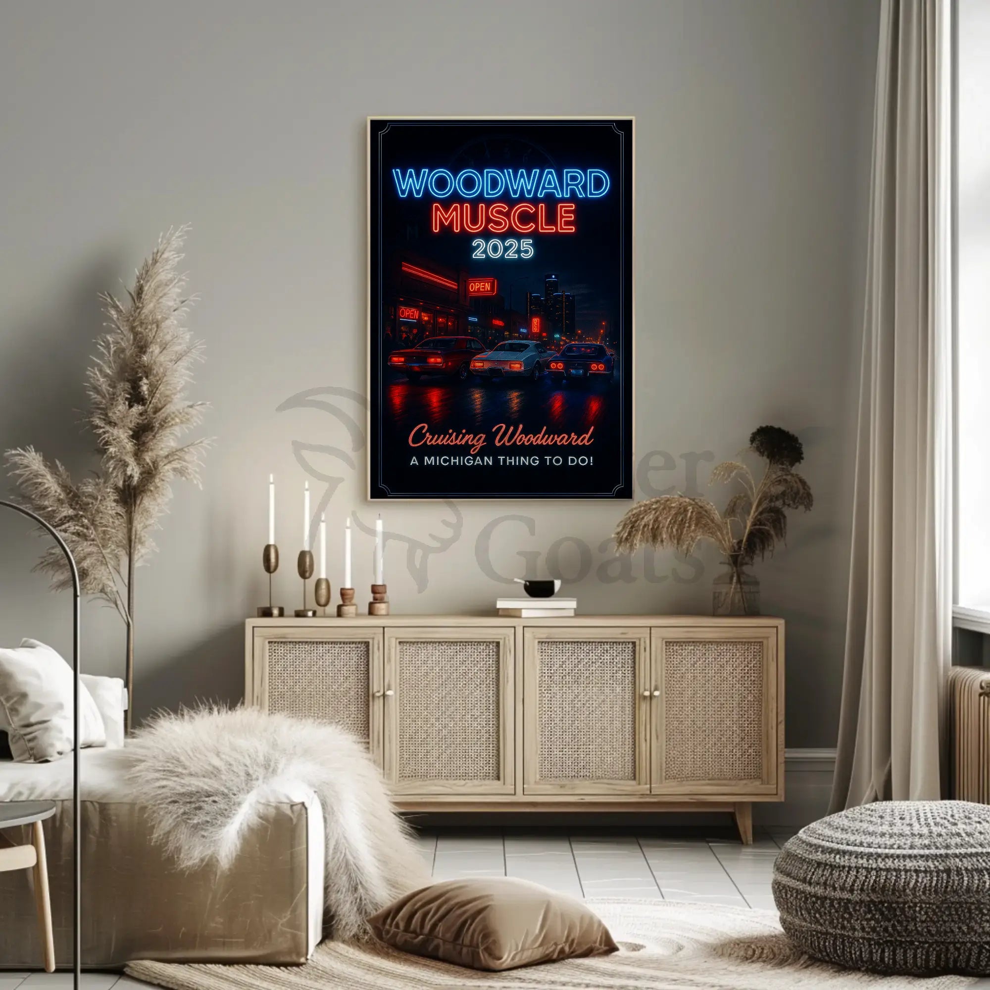 Woodward Muscle 2025: Nostalgic Car Cruise Pop Culture Poster PosterGoat