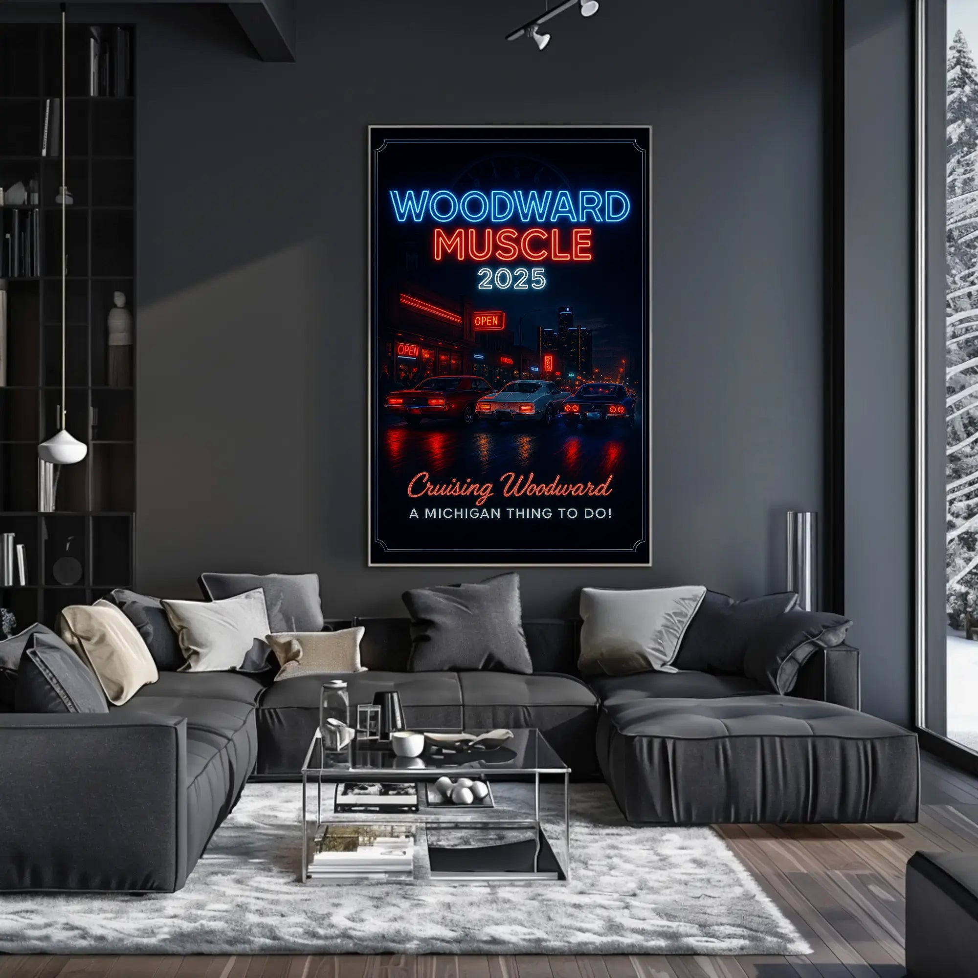 Woodward Muscle 2025: Nostalgic Car Cruise Pop Culture Poster PosterGoat