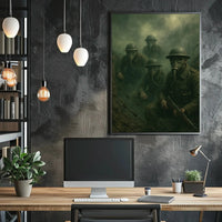World War I Soldiers in Gas Masks Historical Poster PosterGoat