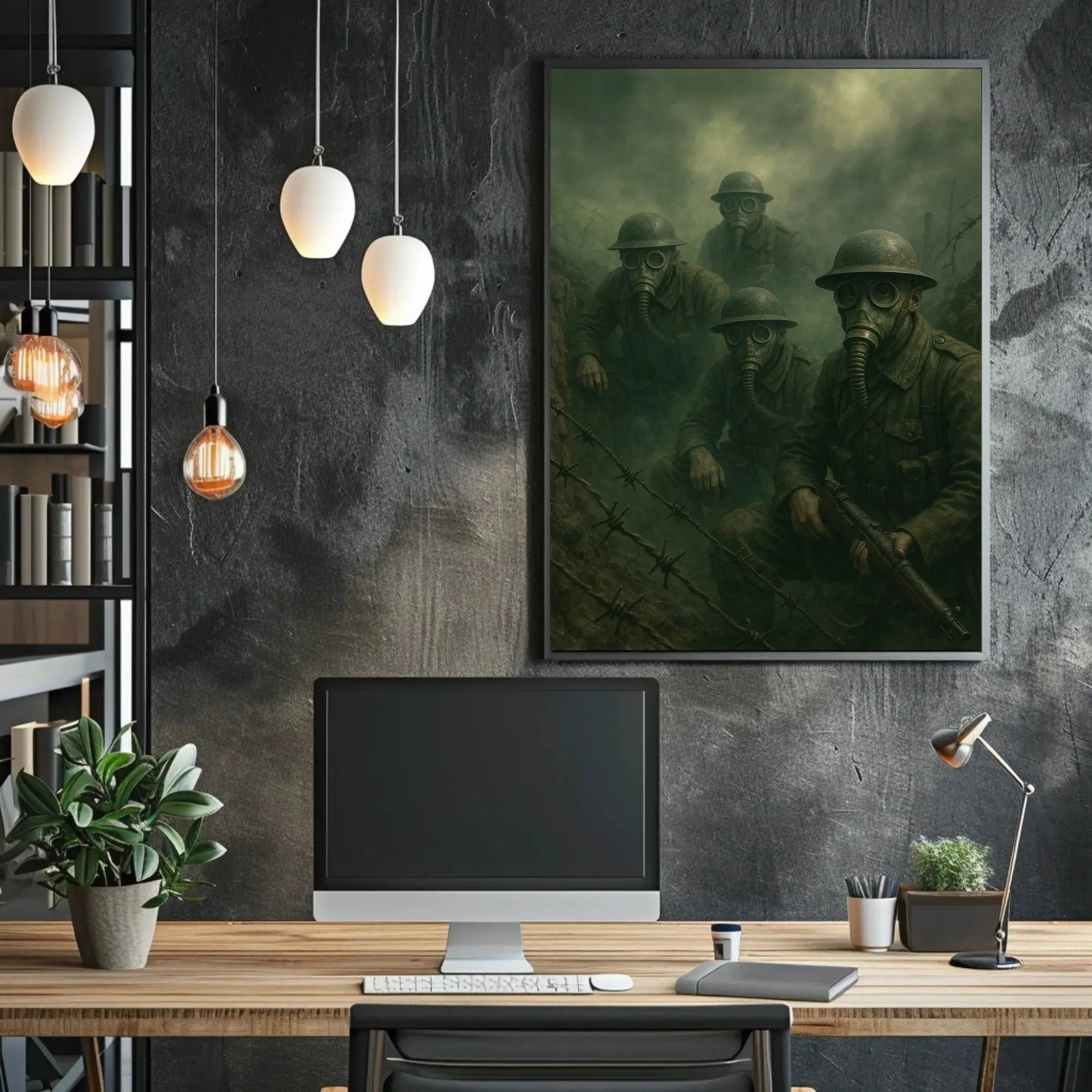 World War I Soldiers in Gas Masks Historical Poster PosterGoat