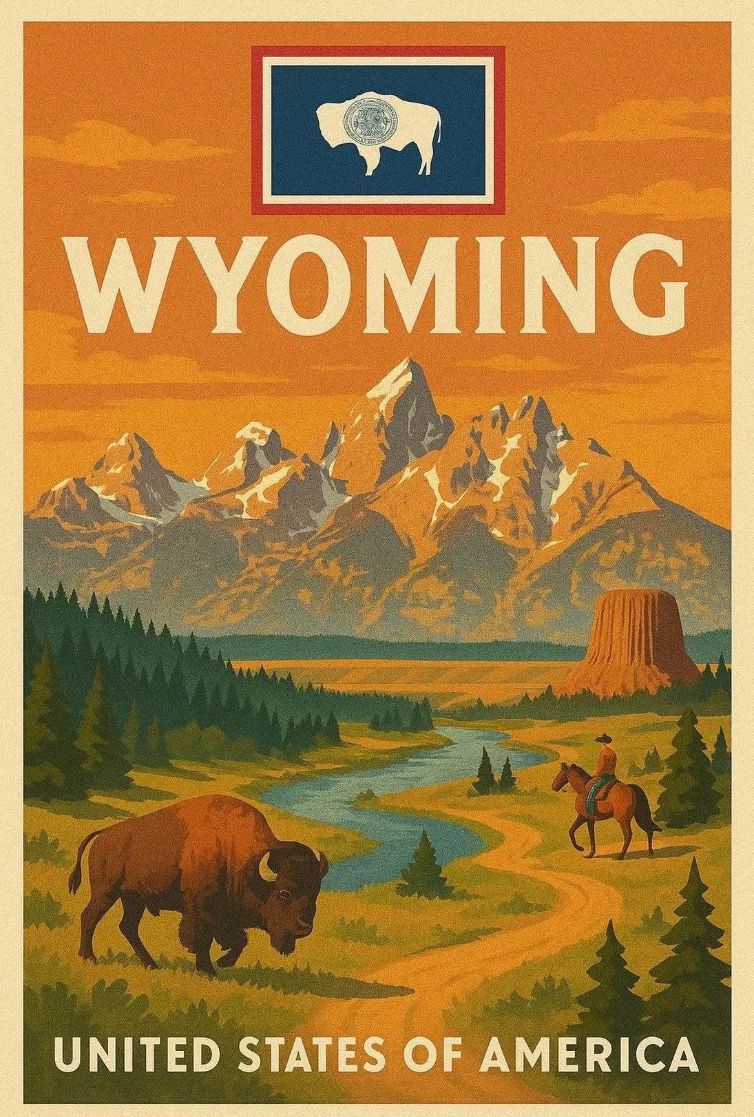 Wyoming Adventure Vintage Travel Poster PosterGoat