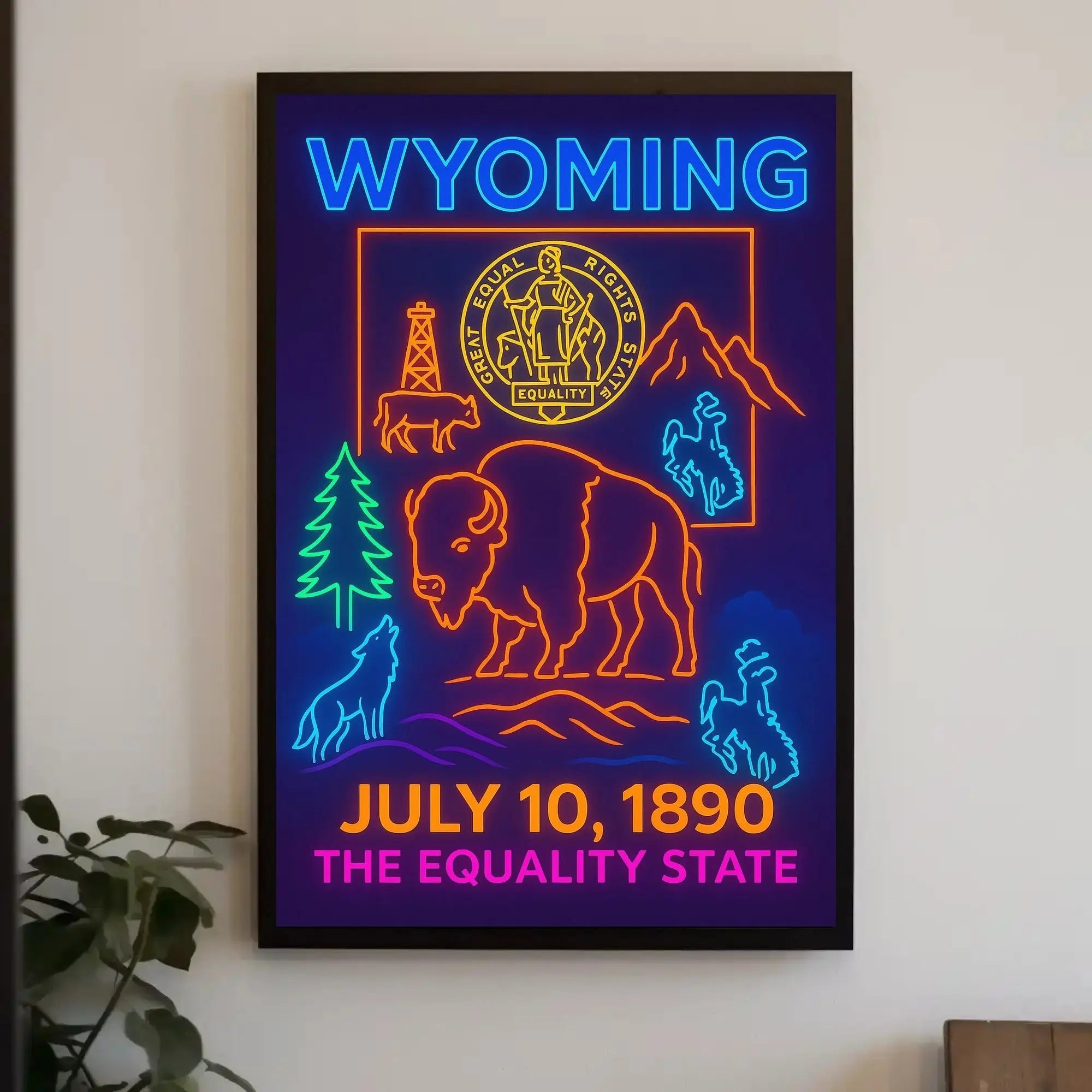Wyoming Equality State Neon Art Heritage Poster PosterGoat