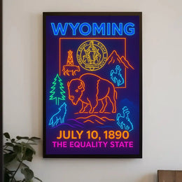Wyoming Equality State Neon Art Heritage Poster PosterGoat
