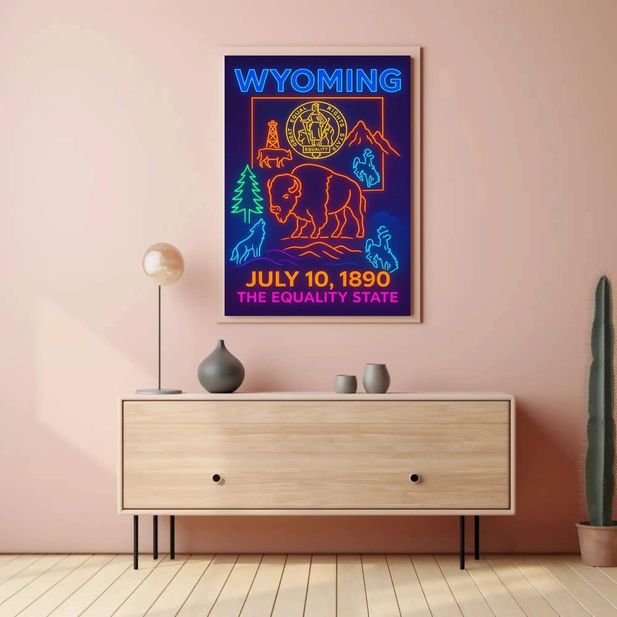 Wyoming Equality State Neon Art Heritage Poster PosterGoat