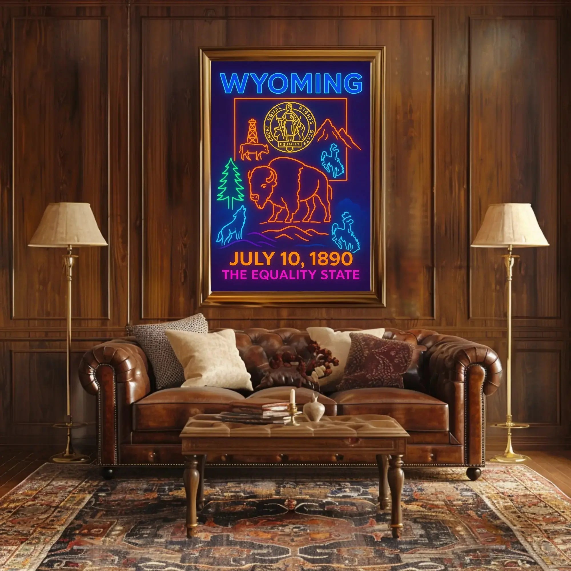 Wyoming Equality State Neon Art Heritage Poster PosterGoat