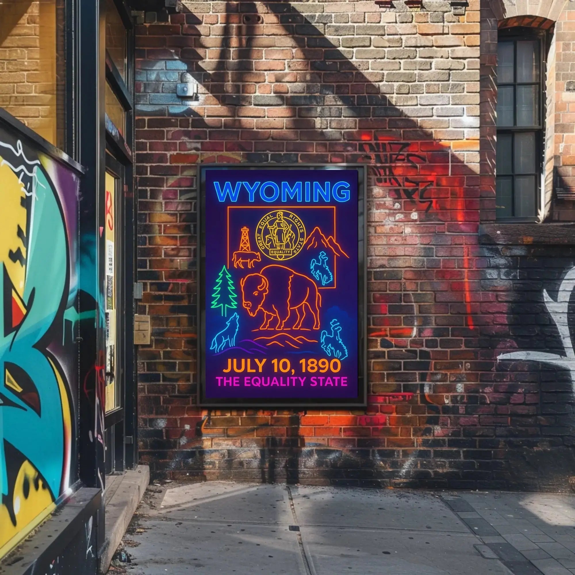 Wyoming Equality State Neon Art Heritage Poster PosterGoat