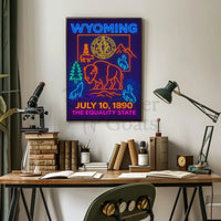 Wyoming Equality State Neon Art Heritage Poster PosterGoat