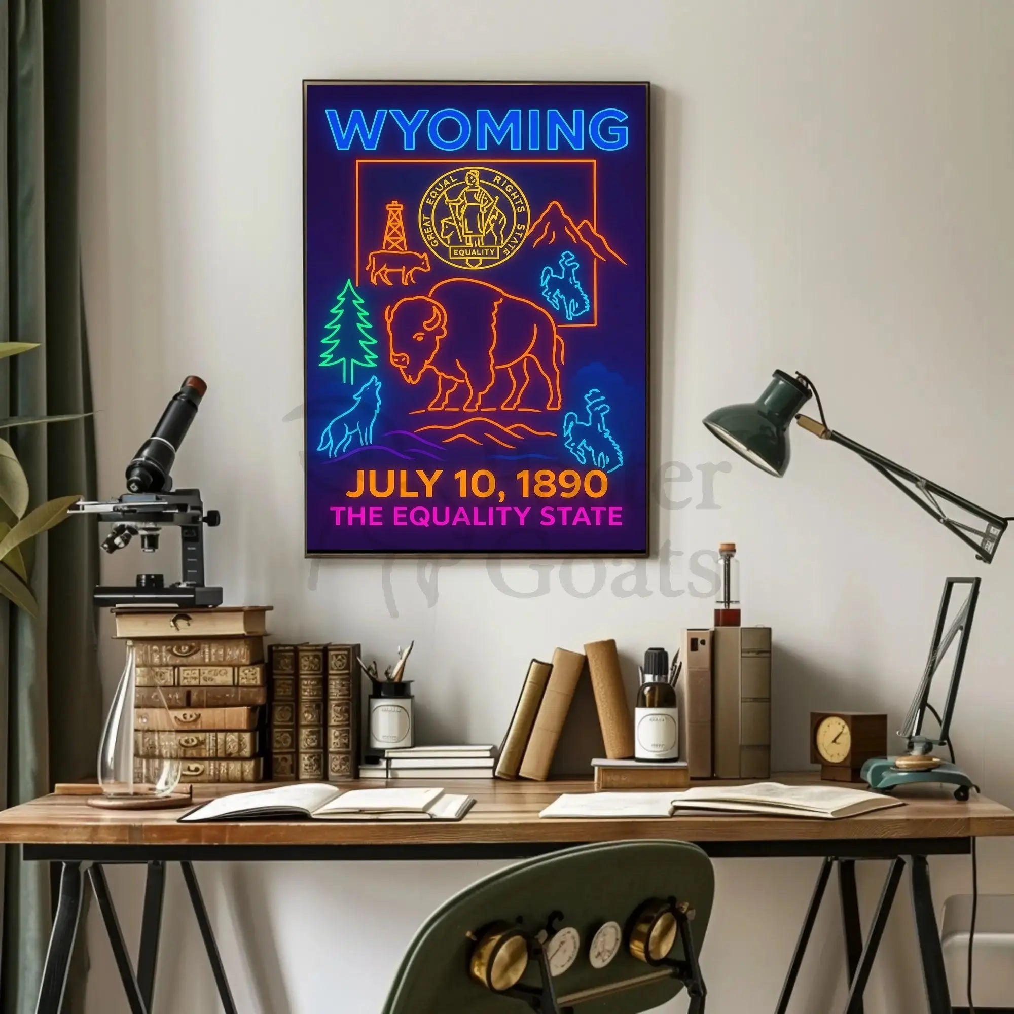 Wyoming Equality State Neon Art Heritage Poster PosterGoat