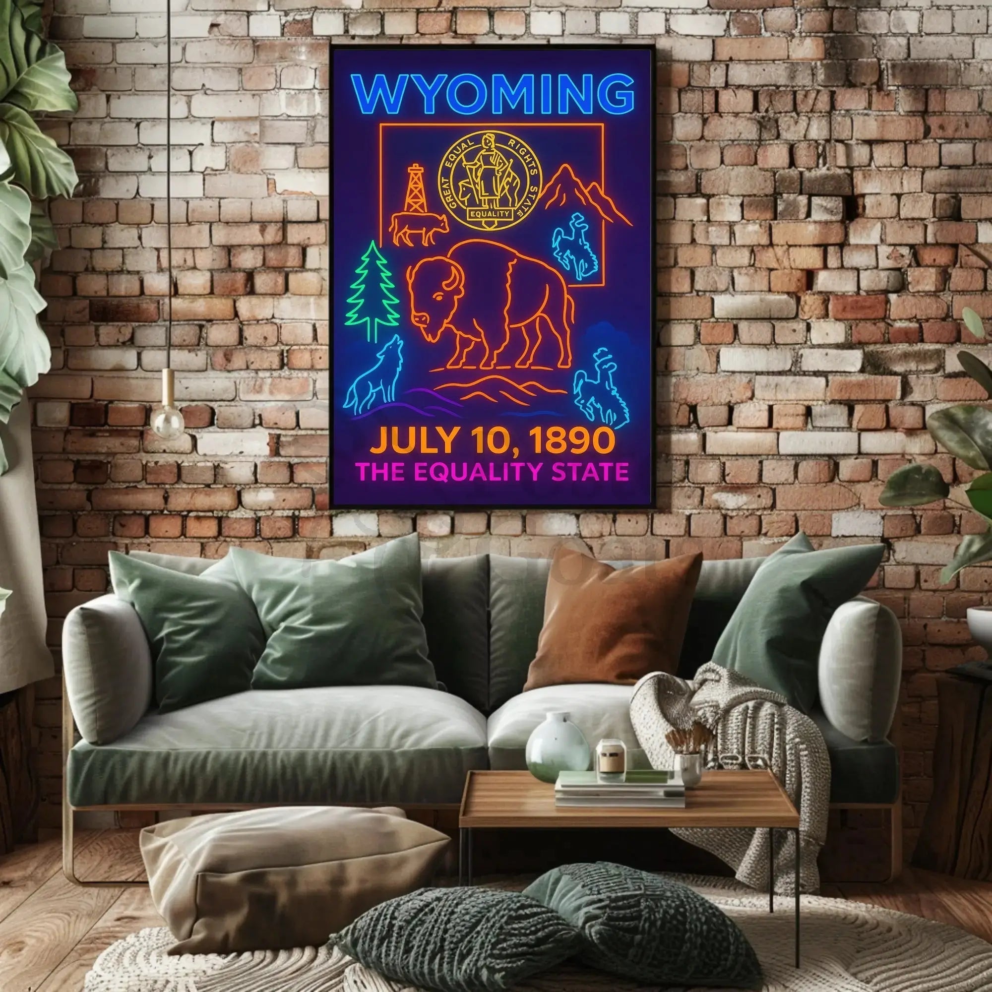 Wyoming Equality State Neon Art Heritage Poster PosterGoat