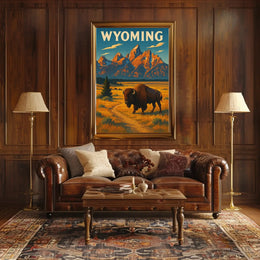 Wyoming Grand Teton Bison Retro National Park Poster PosterGoat