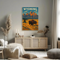 Wyoming Grand Teton Bison Retro National Park Poster PosterGoat