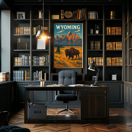 Wyoming Grand Teton Bison Retro National Park Poster PosterGoat