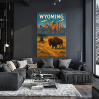 Wyoming Grand Teton Bison Retro National Park Poster PosterGoat