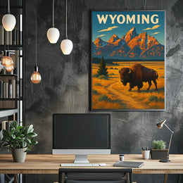 Wyoming Grand Teton Bison Retro National Park Poster PosterGoat